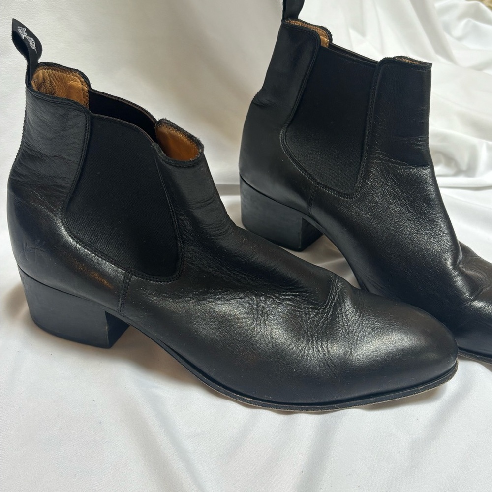 John fluevog black leather ankle boots size 10.5 low heel western minimalist - Picture 2 of 12